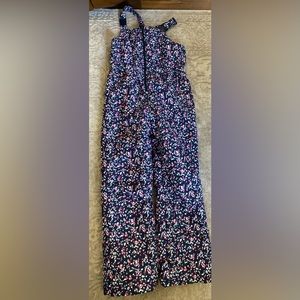 Girls xl 14-16 snow bib navy blue with pink/ white Poka dots